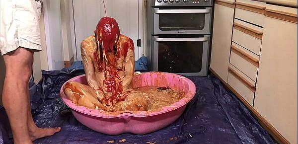  Girl Trashed in Horrendous, Disgusting 45 minute Food Gunge WAM